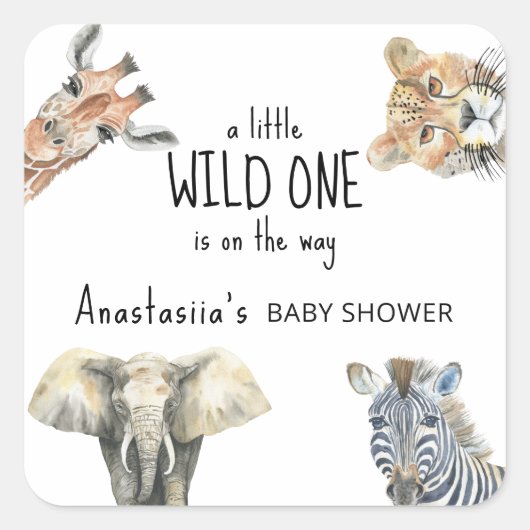 Wild One Safari Animals Baby shower Vierkante Sticker (Voorkant)