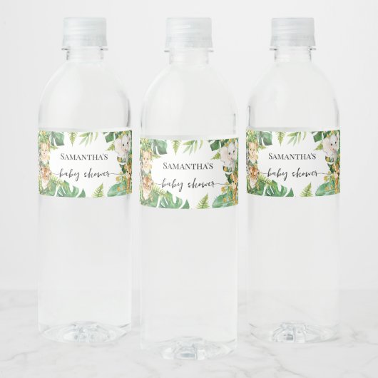 Wild One Safari Animals Baby shower Waterfles Etiket (Flessen)