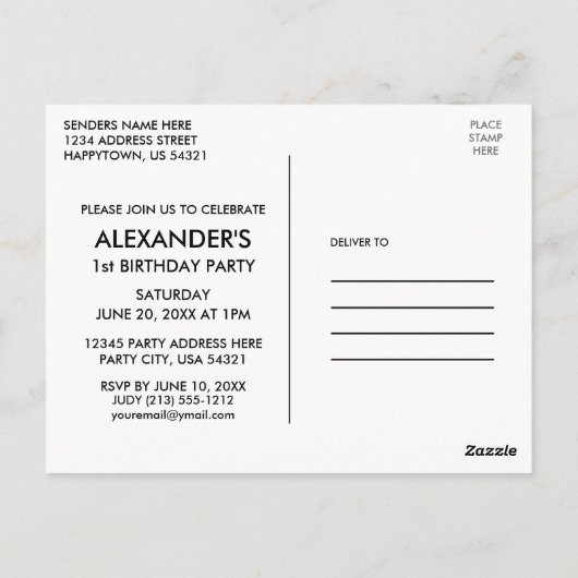 Wild One Safari Animals Birthday Invitation Blue Briefkaart (Achterkant)