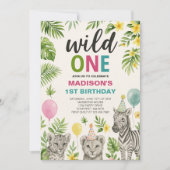 Wild One Safari Animals Birthday Invitation Kaart (Voorkant)