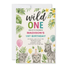 Wild One Safari Animals Birthday Invitation