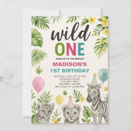 Wild One Safari Animals Birthday Invitation Kaart