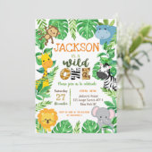 Wild One Safari Animals Birthday Invitation Kaart (Staand voorkant)