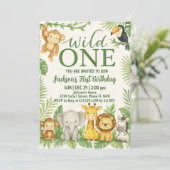 Wild One Safari Animals Birthday Invitation Kaart (Staand voorkant)