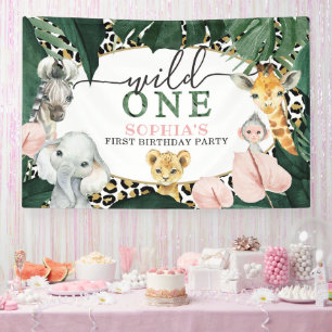 Wild One Safari Animals Birthday Party Banner
