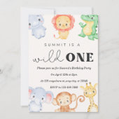 Wild One Safari Animals Birthday Party Invitation Kaart (Voorkant)