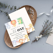 Wild One Safari Animals Birthday Party Invitation Kaart