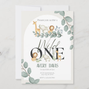 Wild One Safari Animals Birthday Party Invitation Kaart