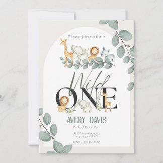 Wild One Safari Animals Birthday Party Invitation Kaart