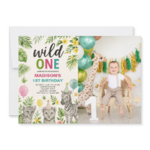 Wild One Safari Animals Birthday Photo Invitation