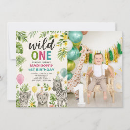 Wild One Safari Animals Birthday Photo Invitation Kaart