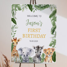 Wild One Safari Animals Birthday Welcome Sign