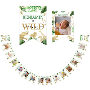 Wild One Safari Animals Boy 1st Birthday Vlaggetjes
