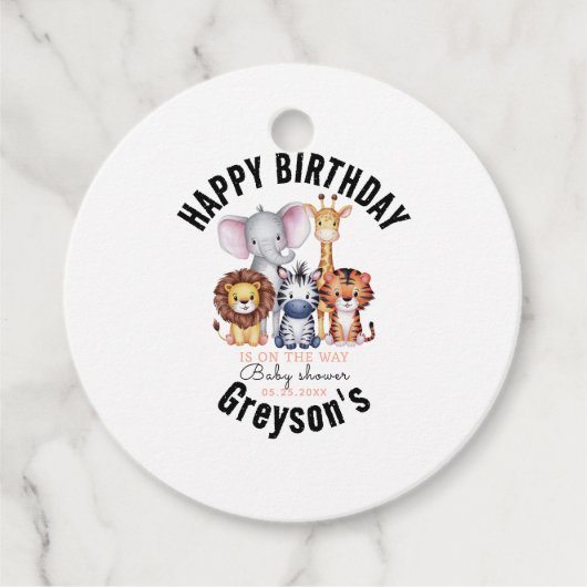 Wild One Safari Animals Boy Baby shower Bedankjes Labels (Voorkant)