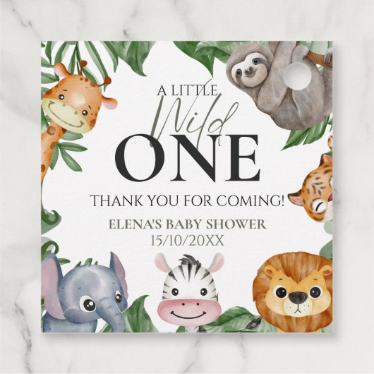 Wild One Safari Animals Boy Baby shower Bedankjes Labels (Achterkant)