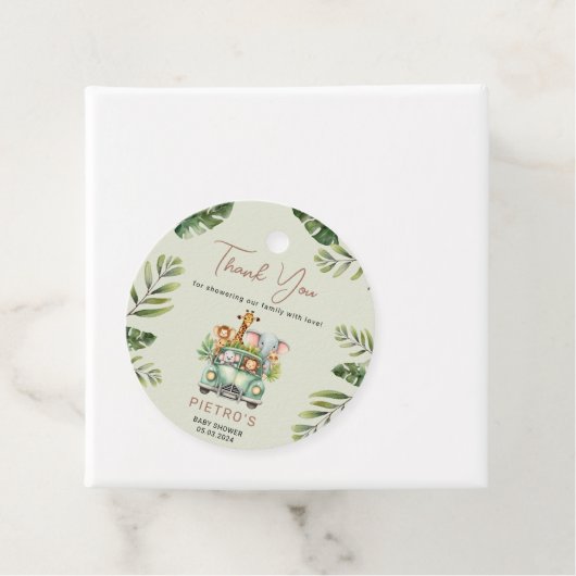 Wild One Safari Animals Boy Baby shower Bedankjes Labels (In situ)