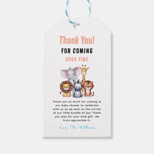 Wild One Safari Animals Boy Baby shower Cadeaulabel (Voorkant)