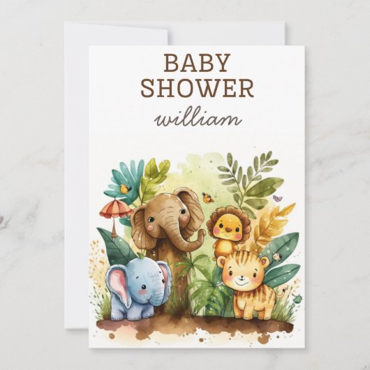 Wild One Safari Animals Boy Baby shower Invitation Kaart (Voorkant)