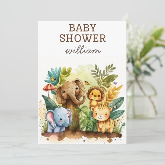 Wild One Safari Animals Boy Baby shower Invitation Kaart (Staand voorkant)