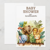 Wild One Safari Animals Boy Baby shower Invitation Kaart (Voorkant / Achterkant)
