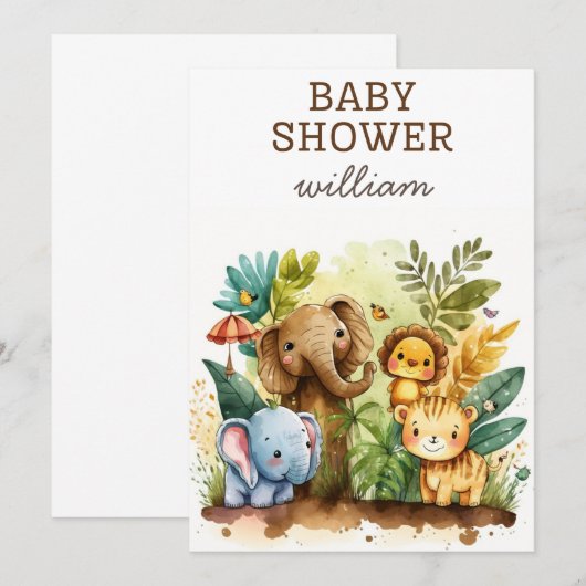 Wild One Safari Animals Boy Baby shower Invitation Kaart (Voorkant / Achterkant)