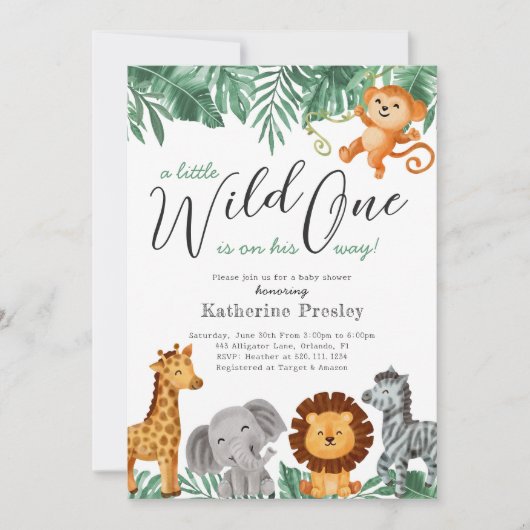 Wild One Safari Animals Boy Baby shower Invitation Kaart (Voorkant)