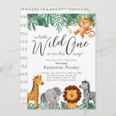 Wild One Safari Animals Boy Baby shower Invitation Kaart (Voorkant / Achterkant)