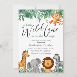 Wild One Safari Animals Boy Baby shower Invitation Kaart