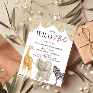 Wild One Safari Animals Boy Baby shower Invitation Kaart
