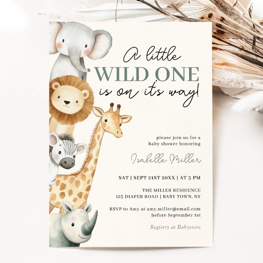 Wild One Safari Animals Boy Baby shower Invitation Kaart
