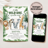 Wild One Safari Animals Boy Baby shower Invitation Kaart