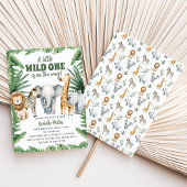 Wild One Safari Animals Boy Baby shower Invitation Kaart