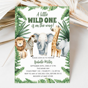 Wild One Safari Animals Boy Baby shower Invitation Kaart