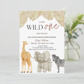 Wild One Safari Animals Boy Baby shower Invitation Kaart (Staand voorkant)
