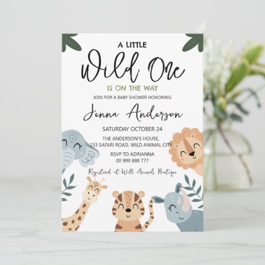 Wild One Safari Animals Boy Baby shower Kaart (Staand voorkant)