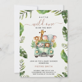 Wild One Safari Animals Boy Baby shower Kaart