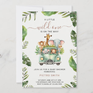 Wild One Safari Animals Boy Baby shower Kaart