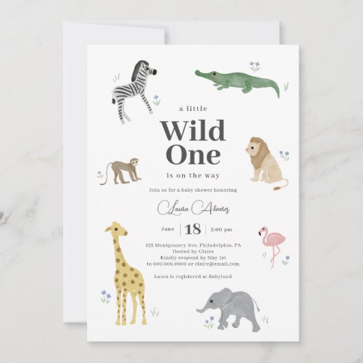 Wild One Safari Animals Boy Baby shower Kaart (Voorkant)
