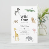Wild One Safari Animals Boy Baby shower Kaart (Staand voorkant)