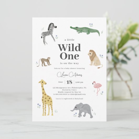 Wild One Safari Animals Boy Baby shower Kaart (Staand voorkant)