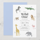 Wild One Safari Animals Boy Baby shower Kaart (Voorkant / Achterkant)