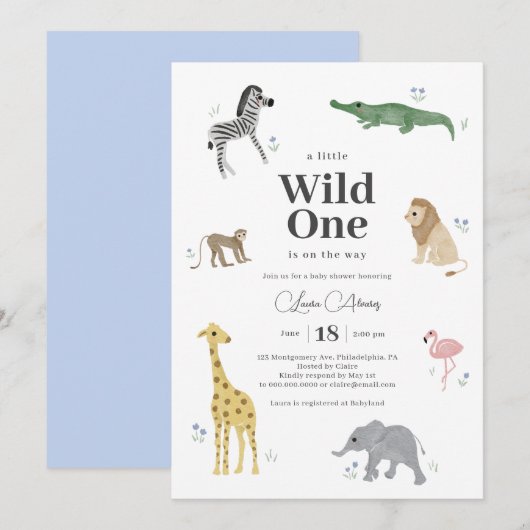 Wild One Safari Animals Boy Baby shower Kaart (Voorkant / Achterkant)
