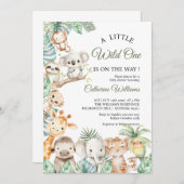 Wild One Safari Animals Boy Baby Shower Kaart (Voorkant / Achterkant)