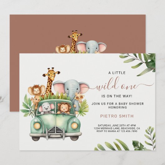 Wild One Safari Animals Boy Baby shower Kaart (Voorkant / Achterkant)
