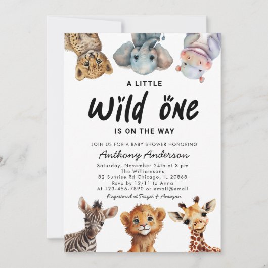 Wild One Safari Animals Boy Baby shower Kaart (Voorkant)
