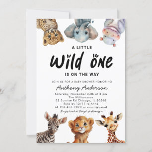 Wild One Safari Animals Boy Baby shower Kaart