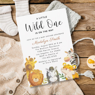 Wild One Safari Animals Boy Baby shower Kaart