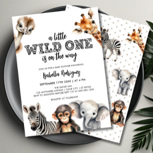 Wild One Safari Animals Boy Baby shower Kaart