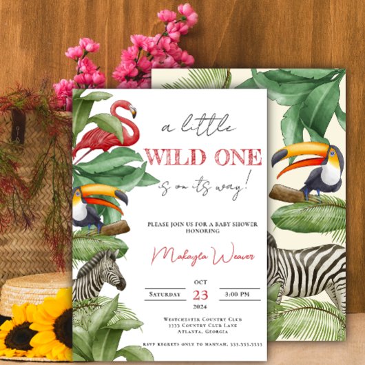 Wild One Safari Animals Boy Baby shower Kaart