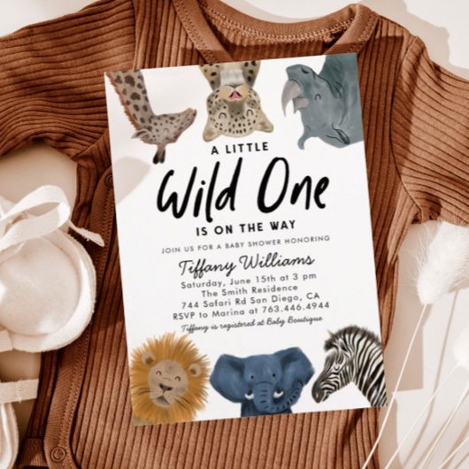 Wild One Safari Animals Boy Baby shower Kaart